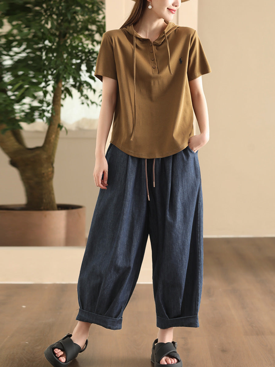 Women Summer Casual Solid Denim Loose Harem Pants