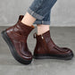 Women Vintage Soft Leather Spliced Flat Ankle Boots