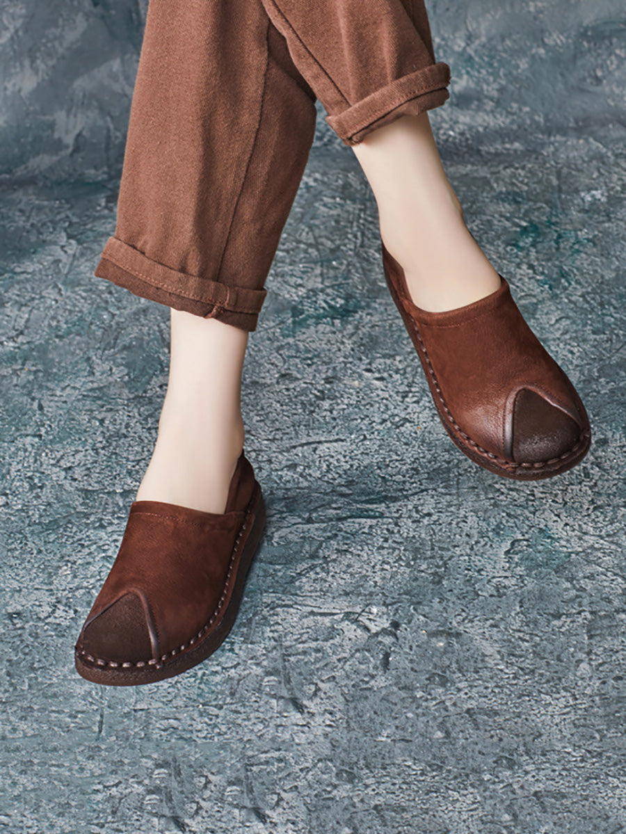 Women Vintage Leather Spliced Flat Shoes