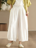 Women Summer Vintage Solid Linen Wide-leg Pants