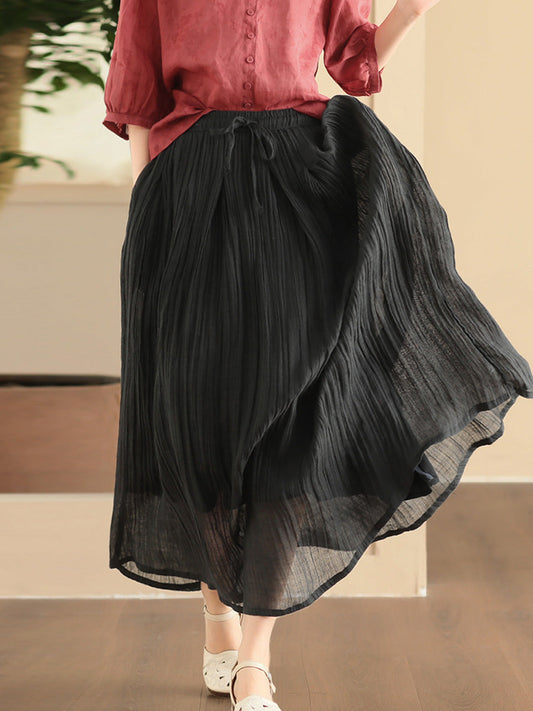 Women Summer Vintage Solid Loose Ramie Skirt