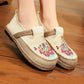 Women Summer Ethnic Embroidery Cloth Linen Flat Shoes