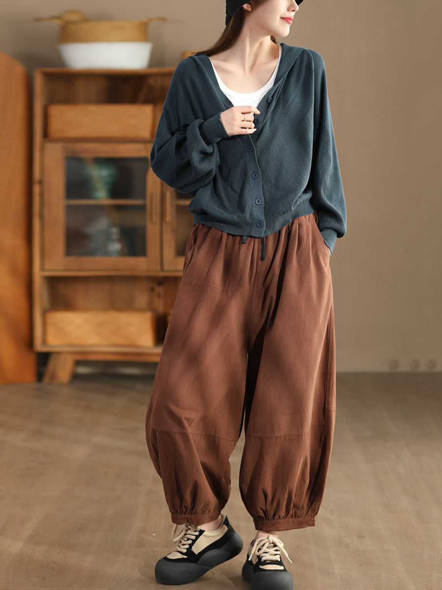 Women Autumn Casual Solid Spliced Cotton Harem Pants