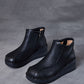 Women Retro Soft Leather Spliced Fleece-lined Mid-Heel Boots