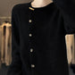 Women Autumn Solid Knit Wool Buttoned O-Neck Sweater