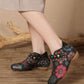 Women Ethnic Flower Embossing Leather Bead Low Heel Shoes