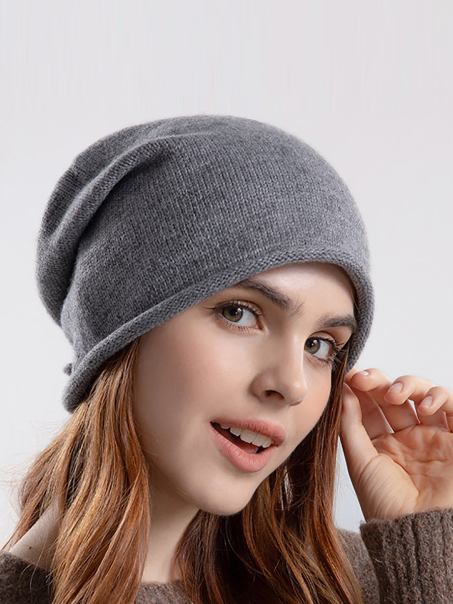 Women Autumn Pure Color Strap Knit Hat