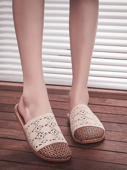 Women Summer Rattan Weaving Indoor Slippers