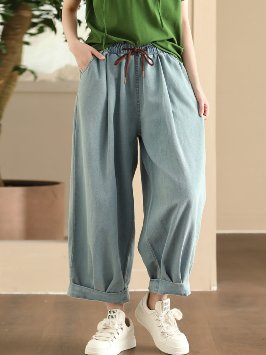 Women Summer Casual Solid Denim Loose Harem Pants