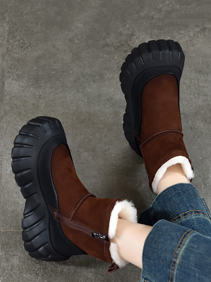 Women Winter Genuine Leather Fleece-lined Platform Boots