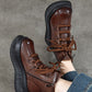 Women Vintage Genuine Leather Fleece-lined Platform Ankle Boots