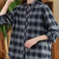 Women Autumn Vintage Plaid Button-up Cotton Blouse