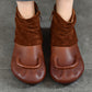 Women Vintage Suded Leather Spliced Low Heel Boots