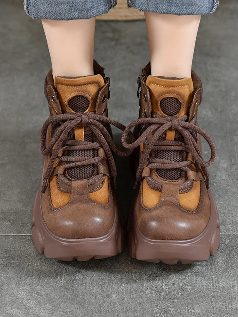 Women Winter Colorblock Leather Platform Boots