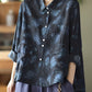 Women Vintage Floral Spring Button Up Ramie Blouse