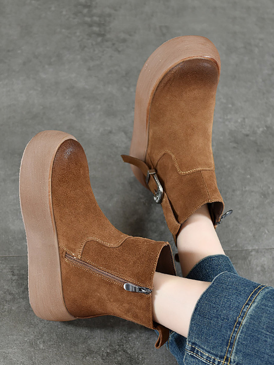 Women Winter Genuine Leather Fleece-lined Platform Boots