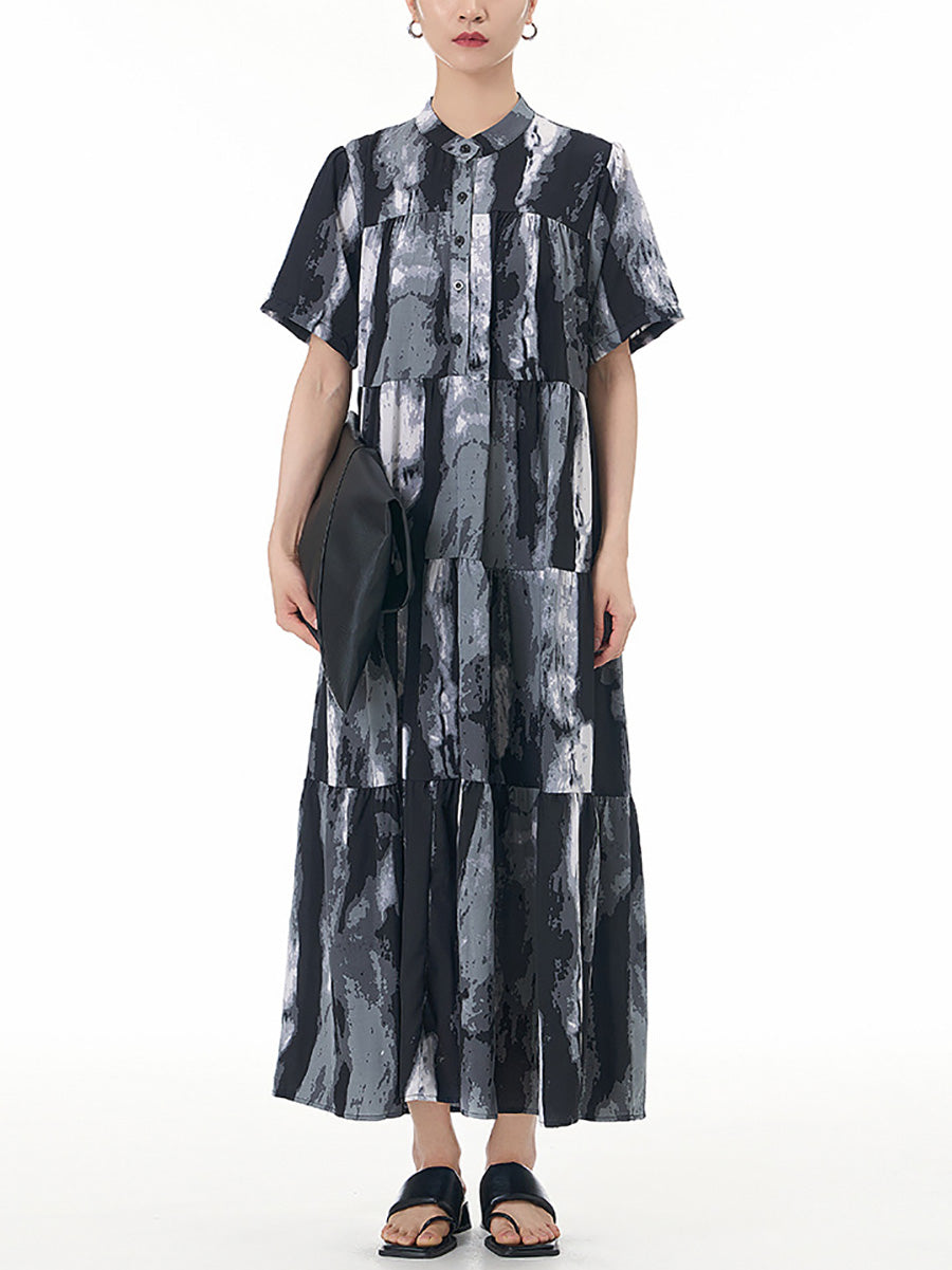 Women Summer Tie-dye Spliced Loose Tiered Dress