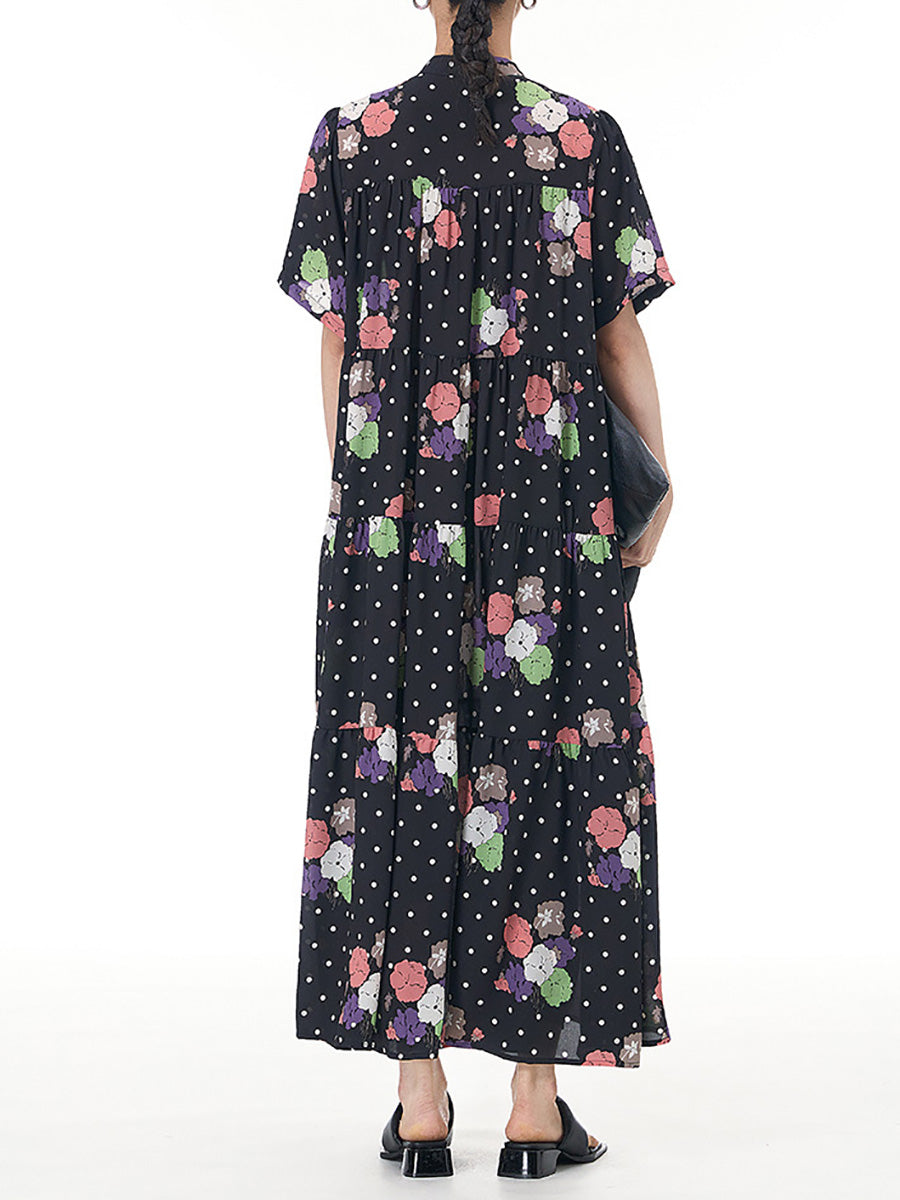 Women Summer Casual Flower Dot Loose Dress