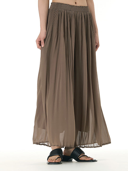 Women Summer Casual Solid Dual-layer Wide-leg Pants