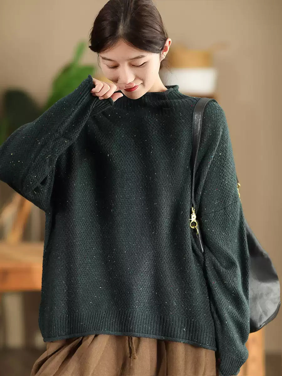 Women Autumn Casual Half Turtleneck Knit Pullover Sweater