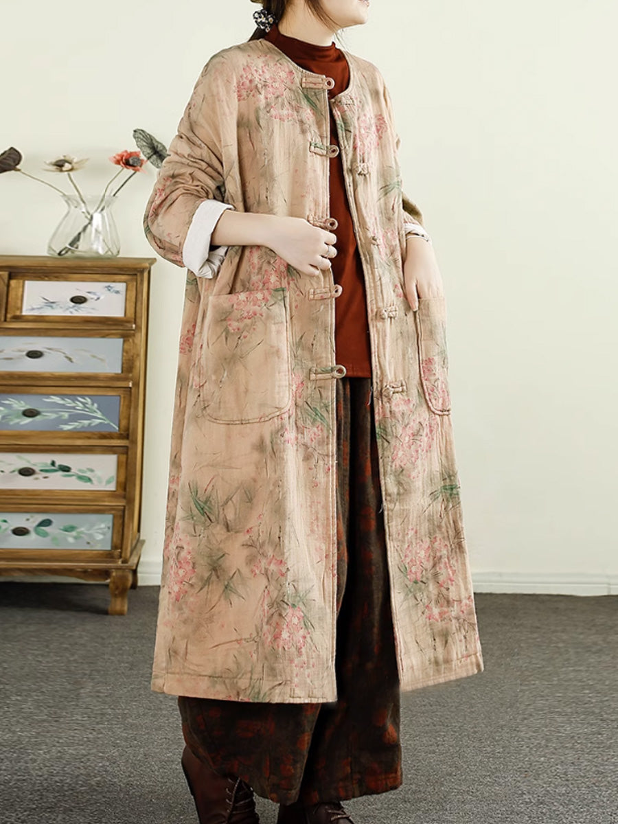 Women Autumn Ethnic 100%Cotton Long Padded Coat