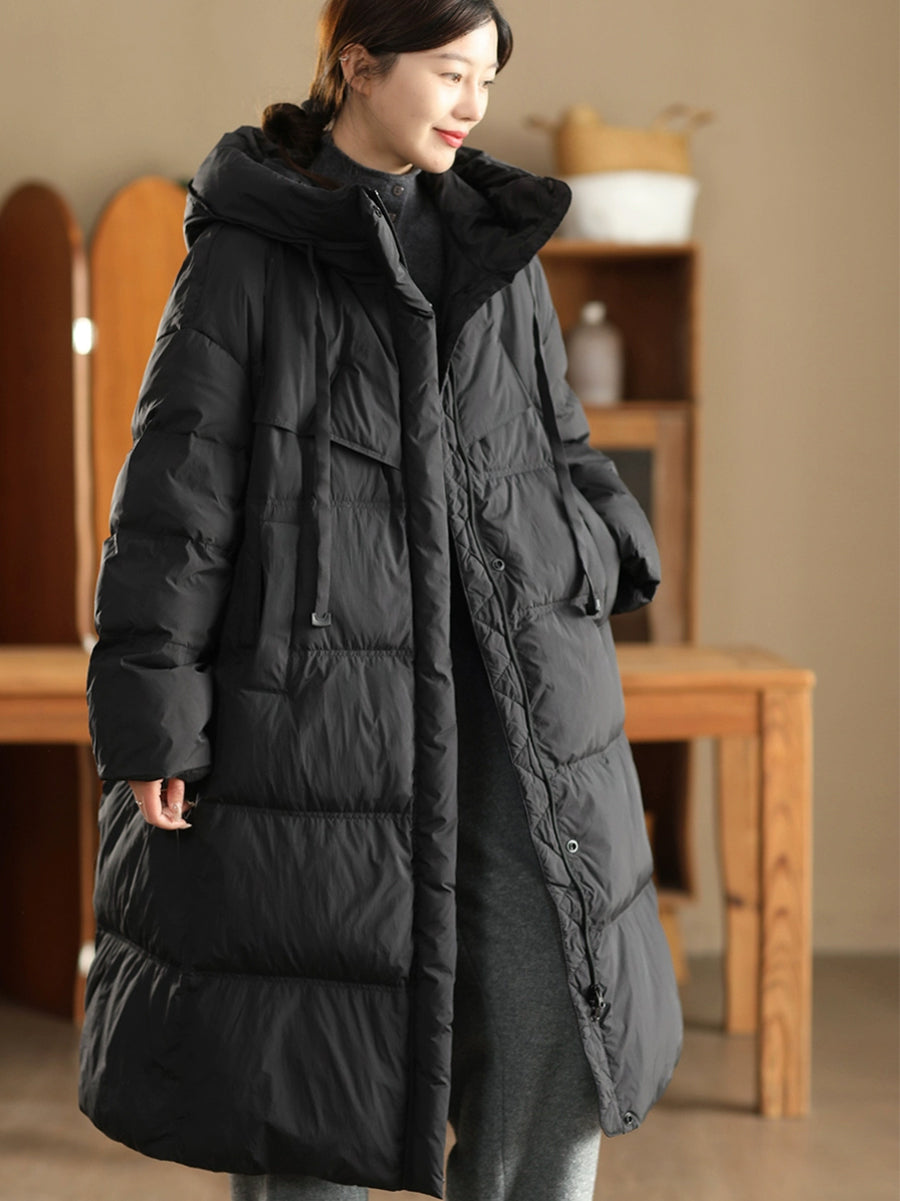 Women Winter Casual Solid Hooded Long Down Coat