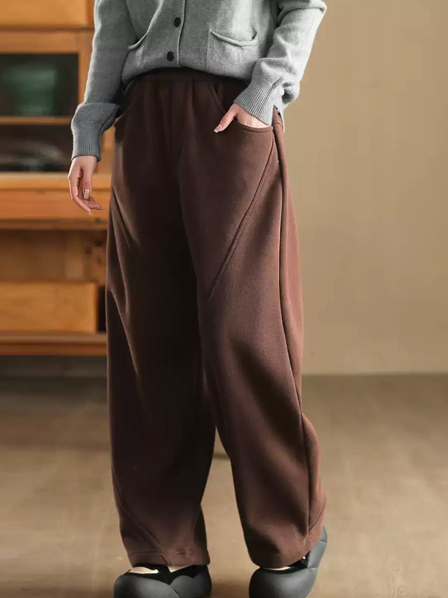 Women Winter Pure Color Fleece-lined Straight Pants