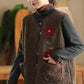 Women Winter Flower O-Neck Fleece Vest