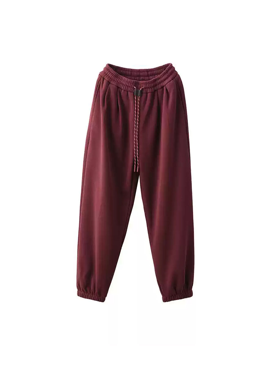 Women Winter Retro Solid Fleece-lined Harem Pants