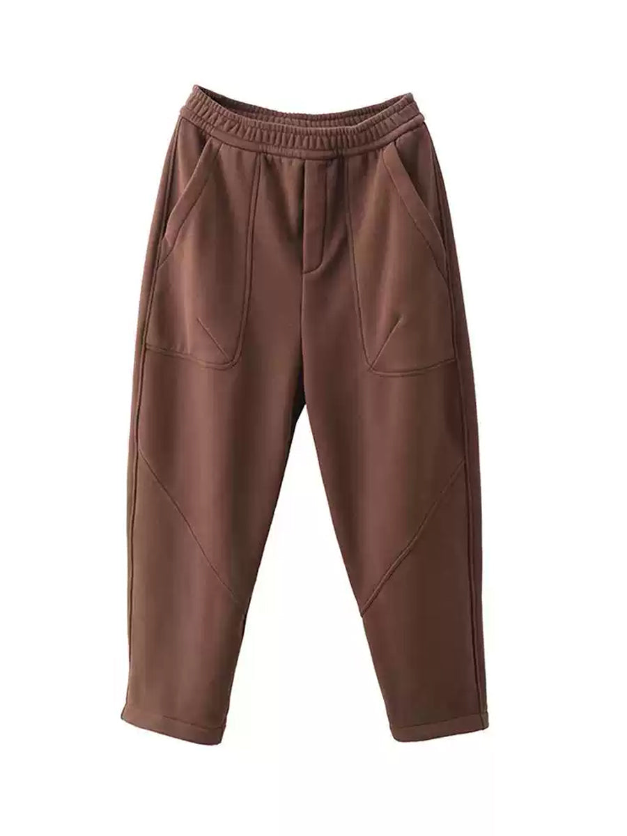 Women Autumn Vintage Cotton Fleece-lined Harem Pants