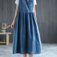 Plus Size Denim Pleated Long Sleeveless Pinafore Dress