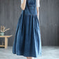 Plus Size Denim Pleated Long Sleeveless Pinafore Dress