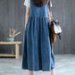 Plus Size Denim Pleated Long Sleeveless Pinafore Dress