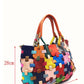 Women Fashion Genuine Leather Plaid Spliced Handbag