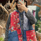 Women Autumn 100%Linen Vintage Patchwork Loose Vest