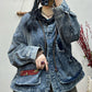 Women Spring Retro Irregular Patch Pocket Denim Coat