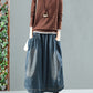 Women Retro Fade Pocket Elastic Waist Denim Skirt