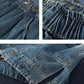 Women Retro Fade Pocket Elastic Waist Denim Skirt