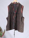 Women Spring Retro Spliced Drawstring Loose Vest