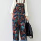 Women Autumn Artsy Flower Pocket Loose Denim Jumpsuits