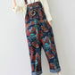 Women Autumn Artsy Flower Pocket Loose Denim Jumpsuits