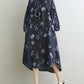 Women Spring Flower Print Loose Denim Dress