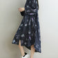 Women Spring Flower Print Loose Denim Dress