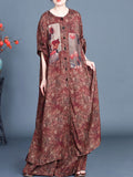 Women Vintage Spring Floral Spliced Shirt+Wide Leg Pants