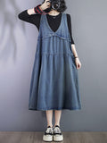 Women Vintage Summer Denim Spliced Vest Dress