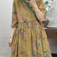 Women Vintage Flower Spliced Linen Dress