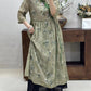 Women Vintage Flower Spliced Linen Dress