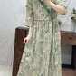 Women Vintage Flower Spliced Linen Dress