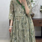 Women Vintage Flower Spliced Linen Dress