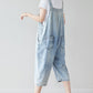 Women Retro Frayed Solid Claf-Length Denim Jumpsuits